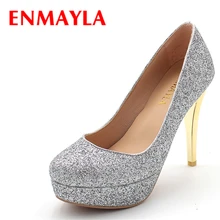 ENMAYLA Thin Heel Platform Pumps Women High Heels Shoes Woman Silver Gold Glitter Pumps Sequined Party Wedding Shoes luxury women pumps bling high heels women pumps glitter high heel shoes woman sexy wedding party shoes gold black 3845 a6
