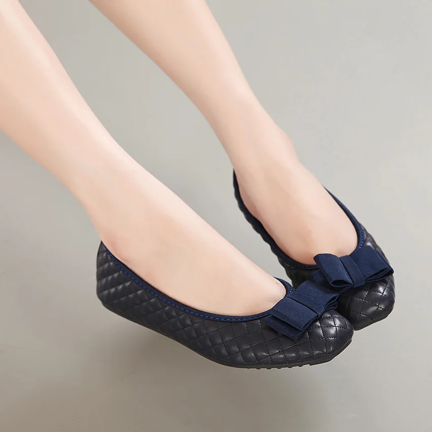 Famous brand ladies ballet flats plaid woman loafers bow knot slip on