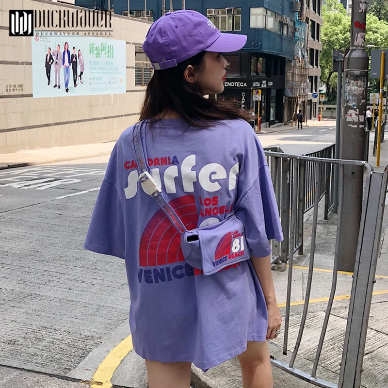 

Summer korean casual loose purple Tshirt Women Letter T-shirts Printing Funny Tee Shirt For Female Top Clothes Short Sleeve Tees