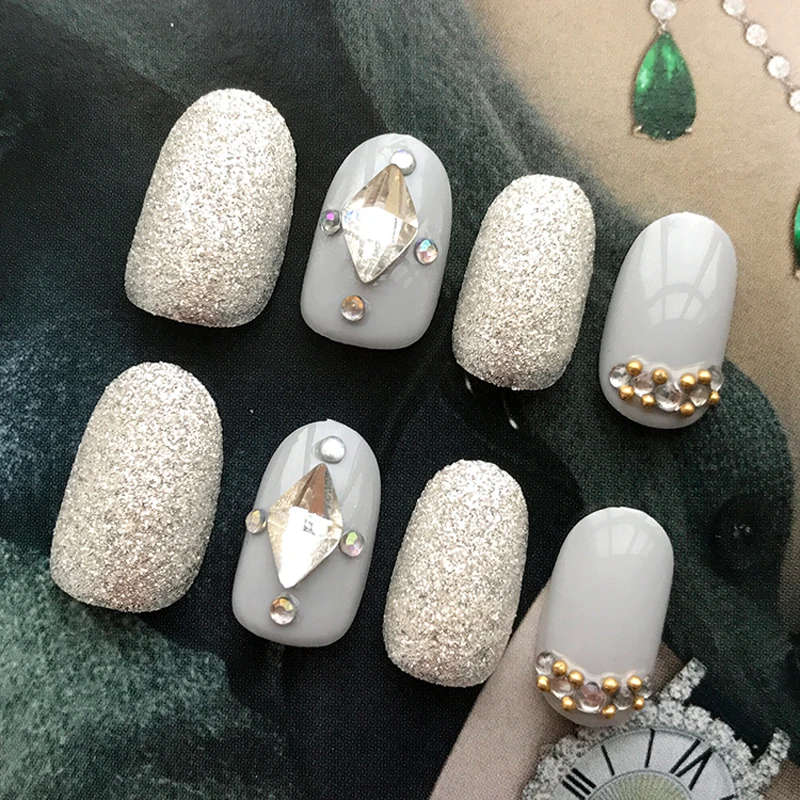 Короткие круглые накладные ногти 24 шт 3D Алмазные накладные ногти искусственные губки блестящие хрустальные поддельные ногти с дизайном на весь ноготь художественные советы
