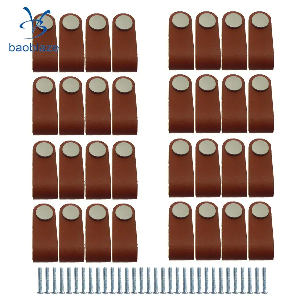 32x Nordic Wardrobe Cabinet Door Handle Soft PU Leather Door Handles For Cupboard Drawer Pull Knobs Furniture Hardware