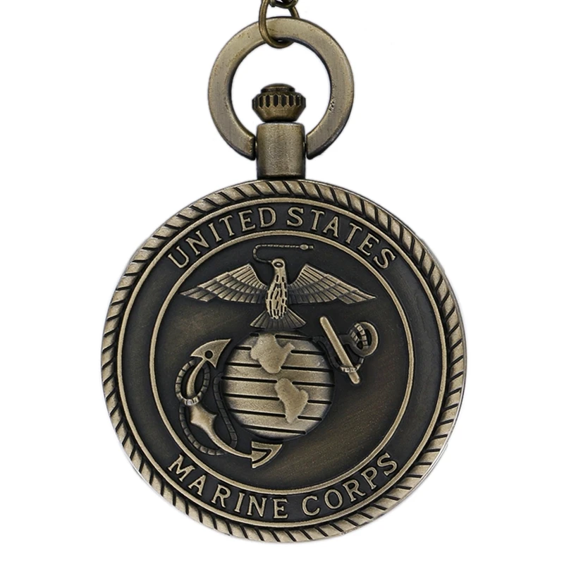 Топ подарки Соединенные Штаты морской корпус тема кварцевые карманные часы Мода Красный Сувенир Кулон ожерелье цепь военные часы для мужчин - Цвет: bronze