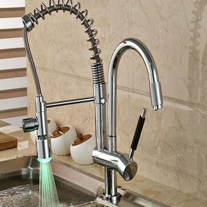 Wholesale And Retail Luxury LED Spout Kitchen Mixer Tap Spring Solid