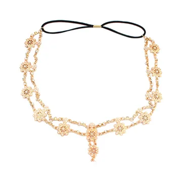 

Flower Tassel Women Fashion Elegant Rhinestone Elastic Head Chain Tiaras Bride Wedding Head Jewelry Styling Accessories