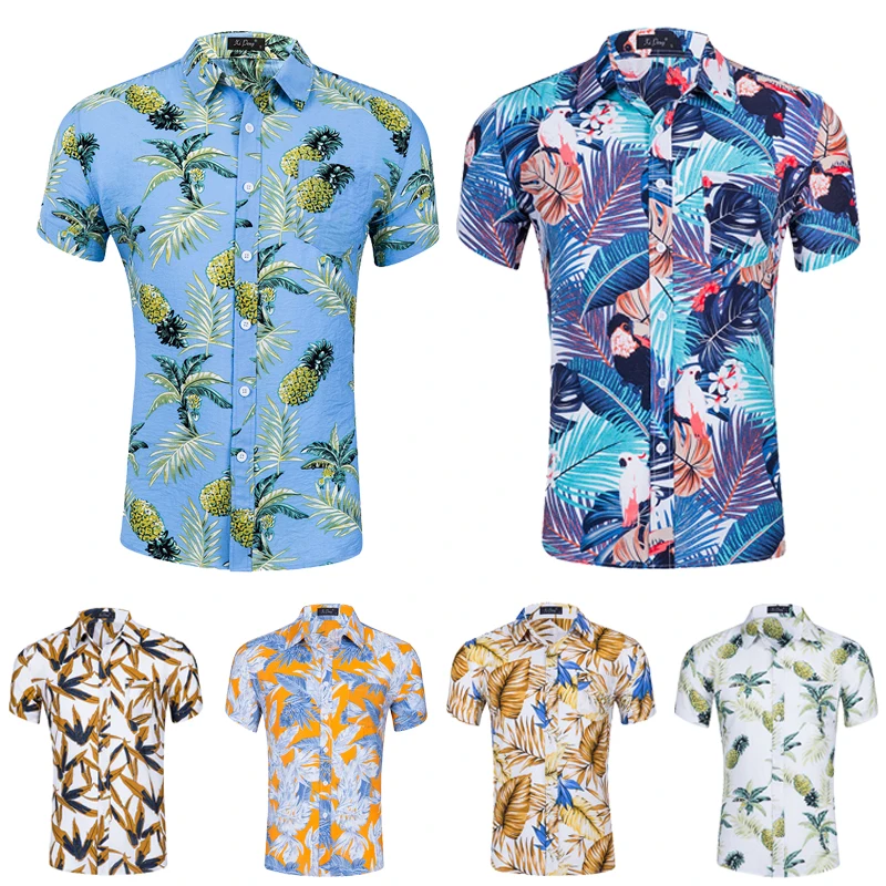 Новое поступление, летняя мужская рубашка для серфинга, Гавайские пляжные футболки с коротким рукавом, быстросохнущая хлопковая рубашка для плавания с цветочным рисунком