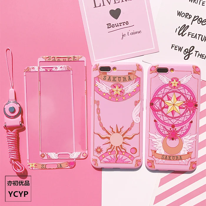

P20 pro Cardcaptor Sakura Case +Tempered Glass Screen film ,Pink case for Huawei Nova2S/3/3E/P20/P10/P10plus Cartoon Back Cover