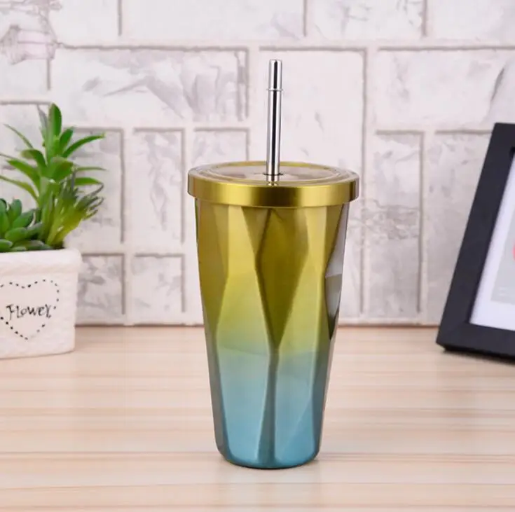 Cute Coffee Cup Stainless Steel Insulation Mug Cafe Mug Double Walled Vacuum Flask Thermoses Starbucks Coffee Cup with Straw