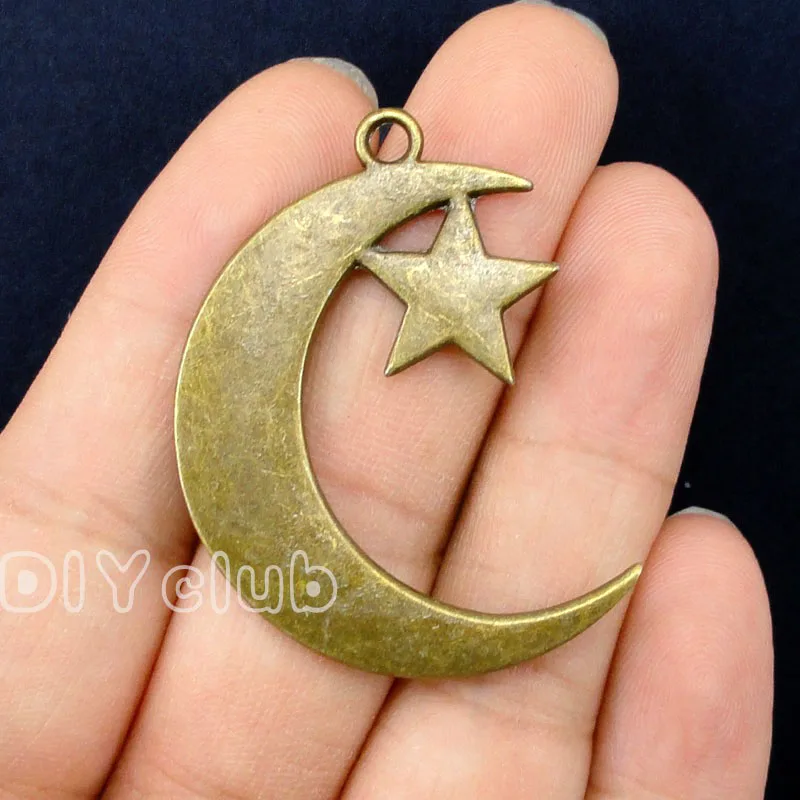

15pcs- Antique Bronze 2 Sided Large Moon and Star charms 44x33mm