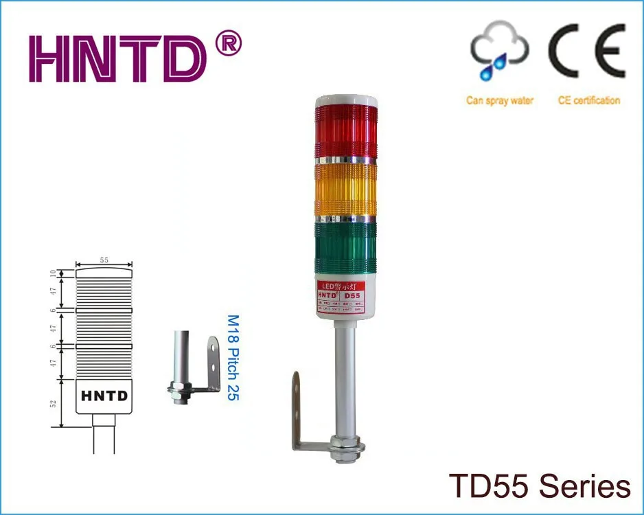 HNTD 55 л Тип стержня 24 В часто яркий 3 цвета с зуммером светодиодный индикатор CNC машина инструмент Рабочая светодиодная сигнальная лампа