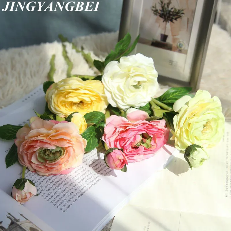 

High quality artificial ranunculus bouquet fake Persian wool silk tea rose Dew lotus wholesale wedding home decoration bouquet