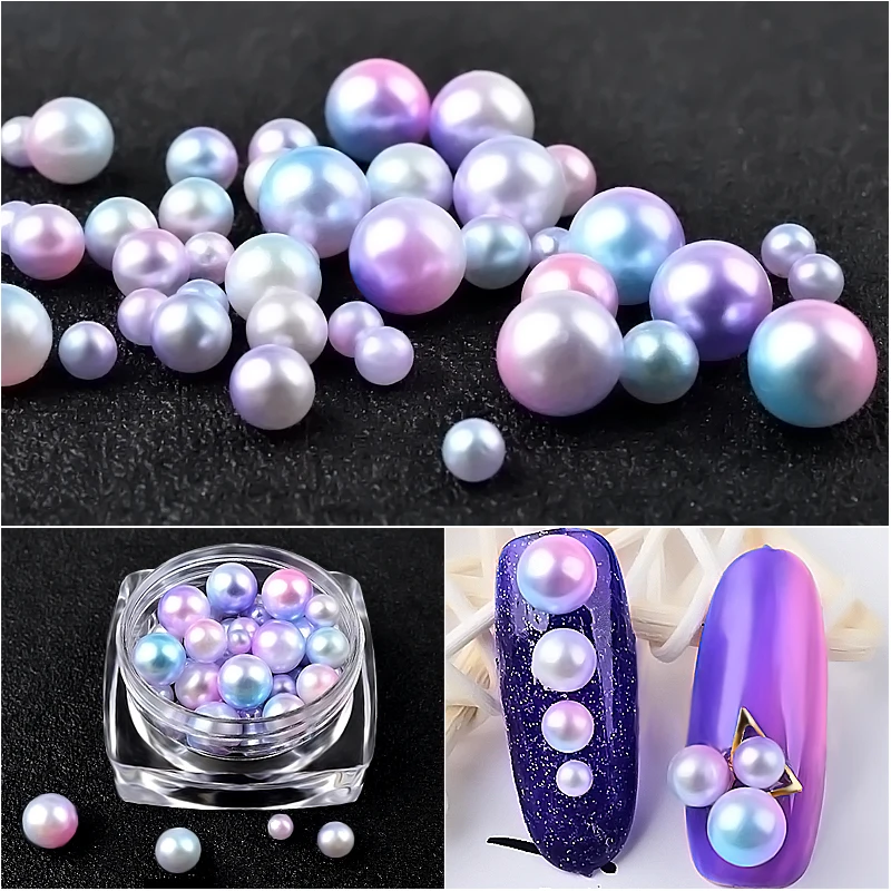 

1 Box Cute Magic Mermaid Nail Art Pearl Decoration 3/4/5/6MM Round Ball Gradient Symphony Colorful Charm Nail Jewelry Beads