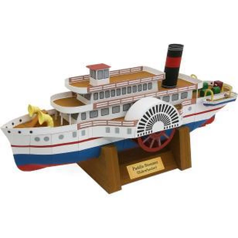 

3D Paper Model Space Library Papercraft Cardboard House for Children Paper Toys Paddle Steam Engine Ship Colorful