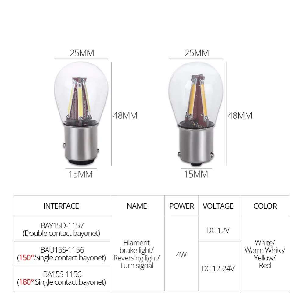 AmmToo P21W 1156 1157 BA15S BAY15D светодиодная лампа для автомобиля S25 филаментный чип 4 Вт