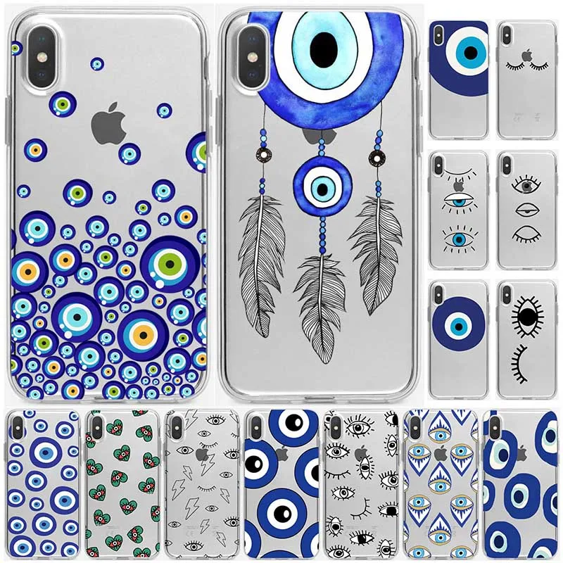 

Transparent Phone Case For Iphone 7 XR Evil Eye Illustrations Phone Case For IPhone 11 Pro MAX XS X 6s 6 7 8 Plus Soft TPU Cover
