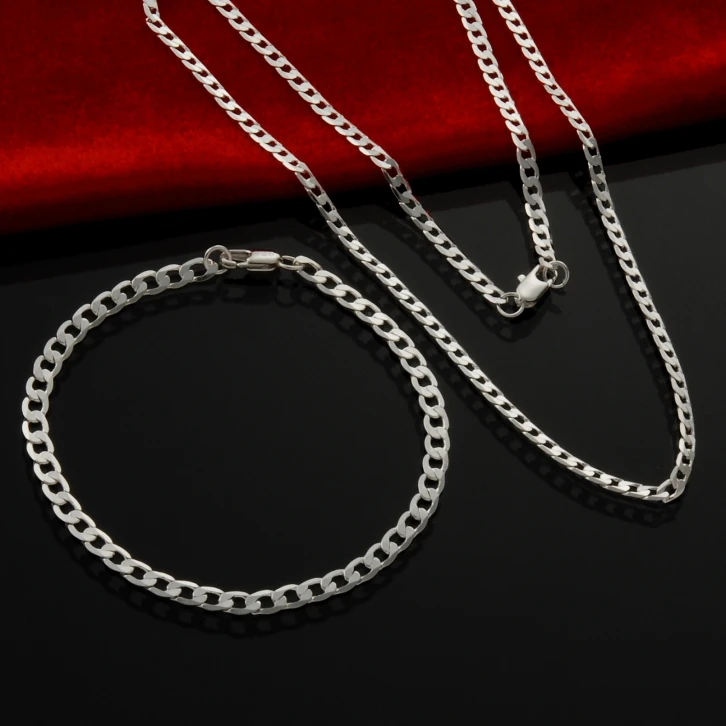 Buy 4MM men's chain sets, trendy Jewelry,Silver