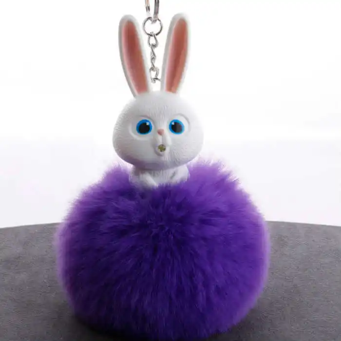 Новые мини Плюшевые Kawaii Кролик Мех мяч мягкие игрушки для ключей Симпатичные Детские плюшевые куклы помпон пушистый Шарм ребенок для девочек подарок для женщин - Цвет: Фиолетовый