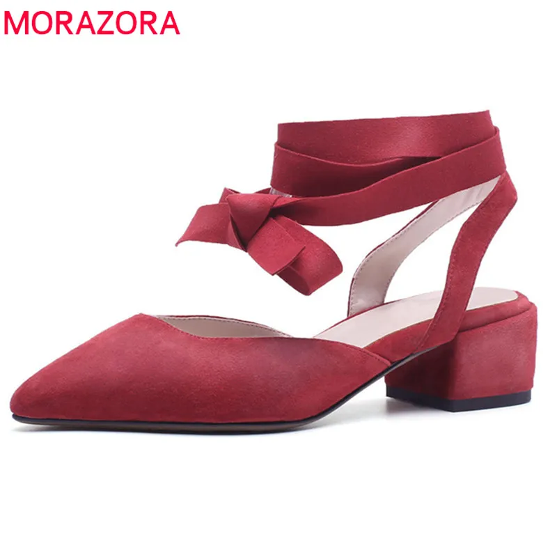 

MORAZORA 2020 hot sale women sandals pointed toe summer shoes sexy cross tied party wedding shoes suede leather high heels shoes