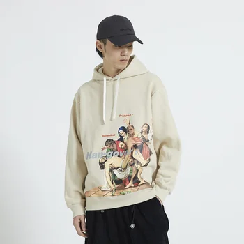 

EFUNGAL Funny Mona Lisa Printed Long Sleeve Hooded Streetwear Men 2019 Harajuku Hip Hop Retro Hoodie