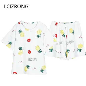 

Summer Fashion 4 Colors Pajamas Set Women Cotton High Quality Cool Loose Home Clothes Short Sleeve Tee Pants Plus Size Lingerie
