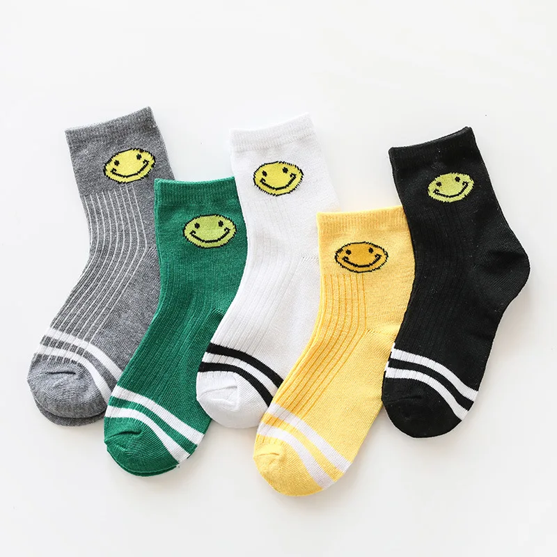 BibiCola 5 Pairs new autumn winter children kids sock soft cotton sports socks for boys girls fashion striped socks 1-12Y - Цвет: picture color