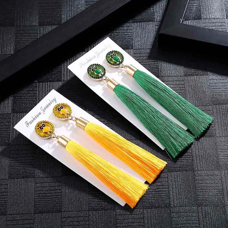 IMG_4227 Trendy Drop Earrings OwlAnimalWomenLongBohemianDangleBlueBalckMetalBohoGold Tassel Earrings 2018 Jewelry