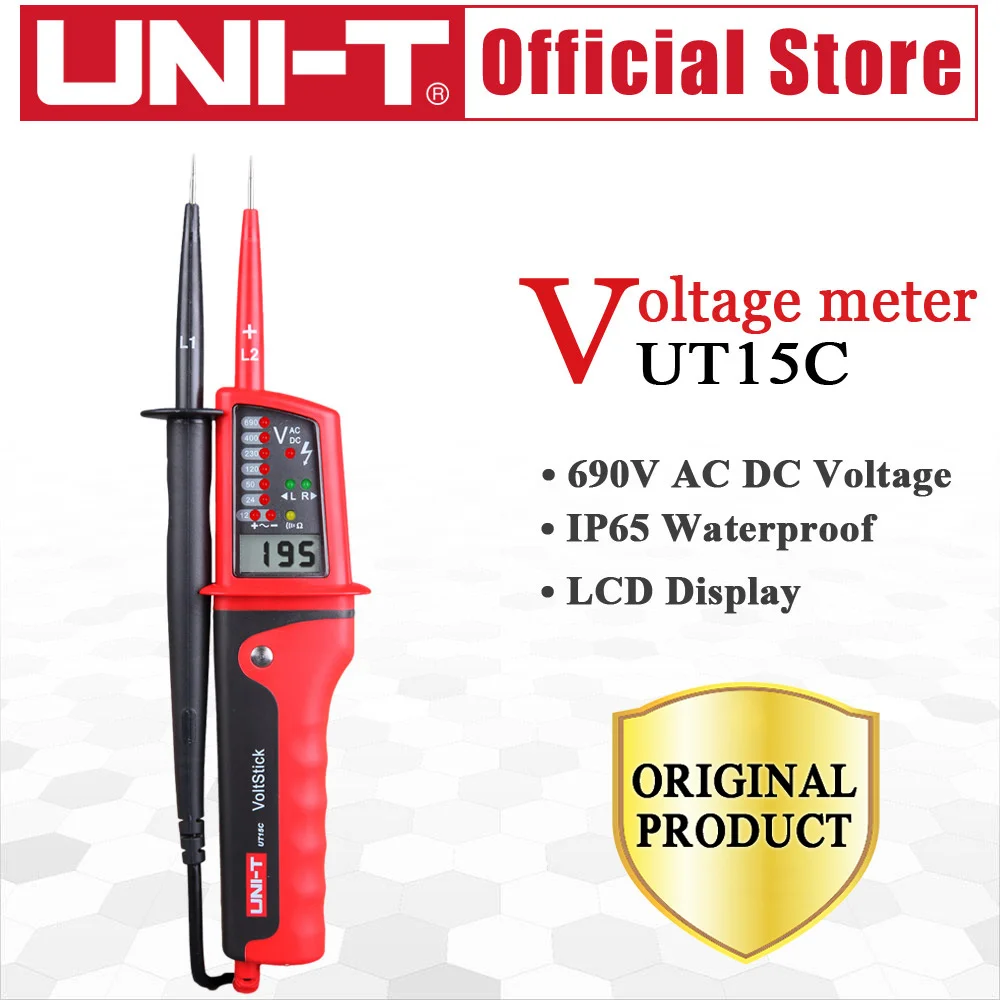 UNI T UT15C Waterproof Digital Voltage Meter 24V690V AC/DC Voltage