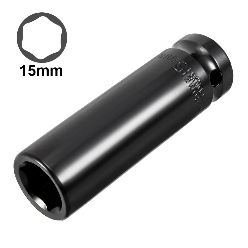 cheap UXCELL Hot Sale 1 2 inch Drive 15mm 17mm 18mm 19mm 21mm 24mm 27mm 6 Point Deep Impact Socket, Cr V Steel