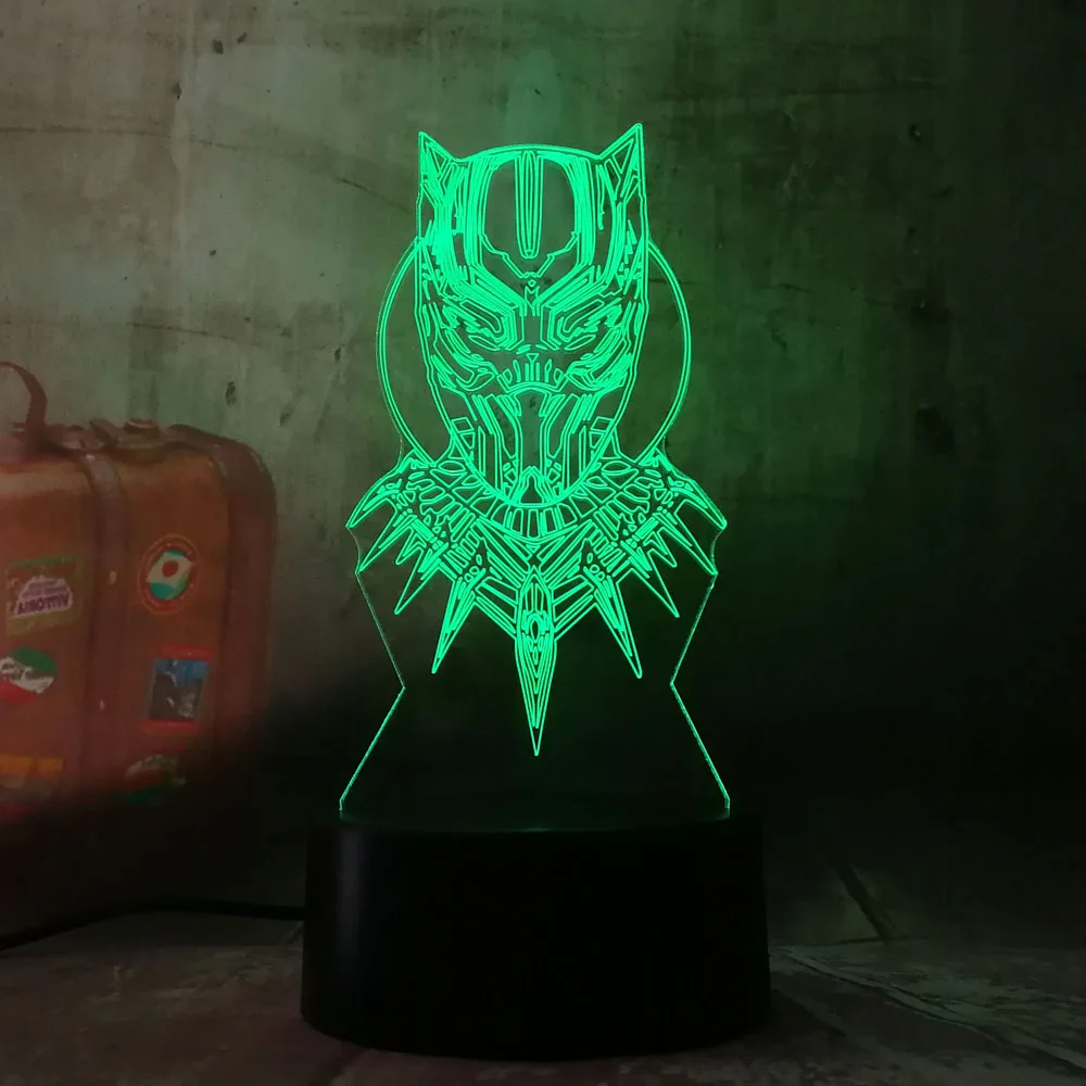 Мстители Marvel Черная пантера голова Герой 3D светодиодный Ночник светильник RGB 7