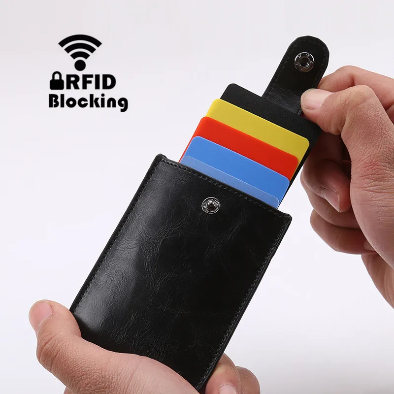 

2019 New Slim Wallet RFID Protection ID Credit Card Holders PU Leather Pull Card Wallet Mini Purse Portable Cash Card Holder
