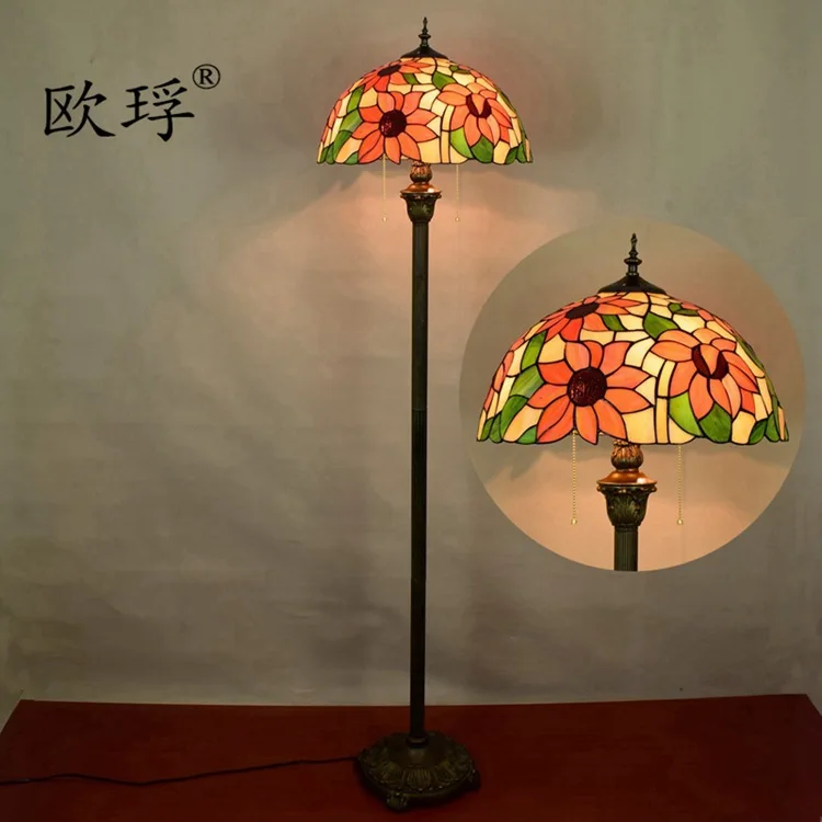 16inch Tiffany sunflower Stained Glass floor lamp E27 110-240V for Home Parlor Dining bed Room
