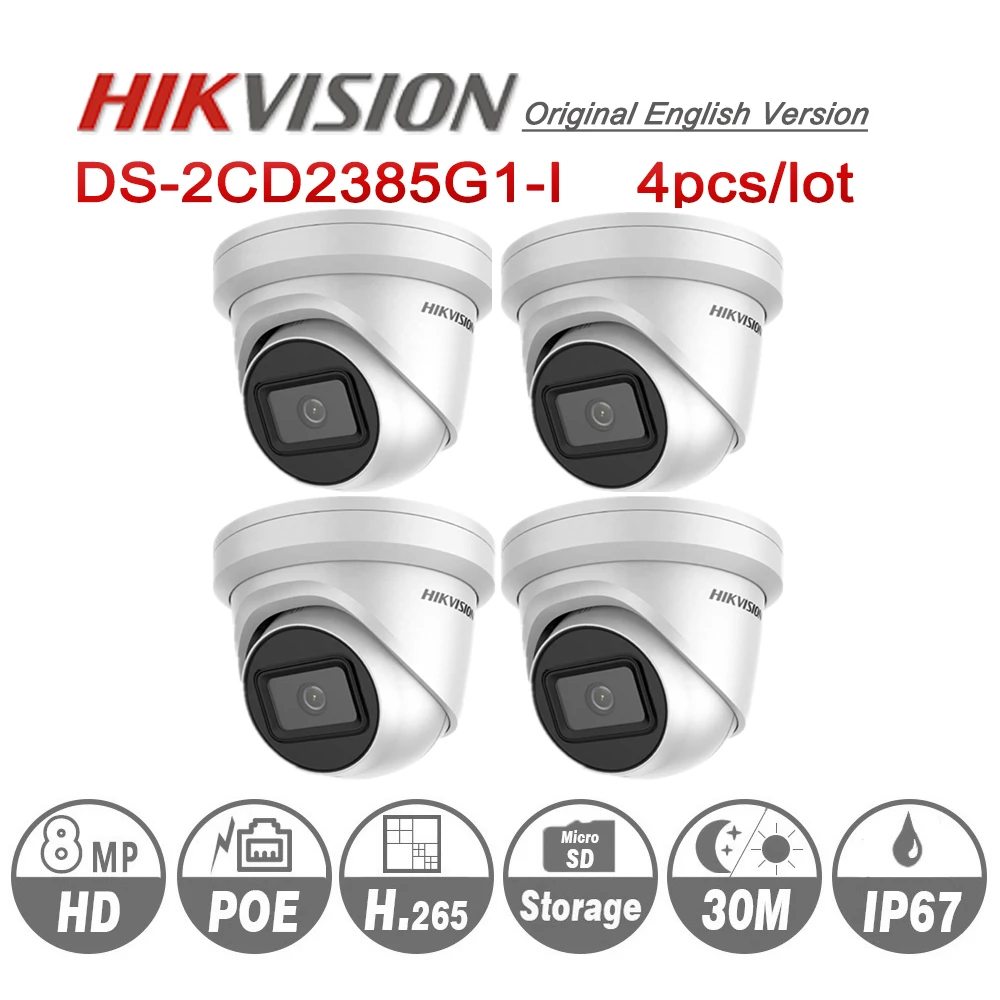 Hikvision, оригинальная ip-камера, DS-2CD2385G1-I, 8 Мп, сетевая камера видеонаблюдения, H.265, CCTV, POE, WDR, слот для sd-карты, 4 шт./лот