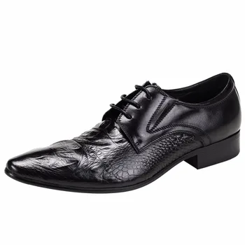 

High-End Large Size Men Crocodile Pattern Genuine Leather Dress Shoes British Man Fashion Party Office Pointed Toe Oxfords Shoes