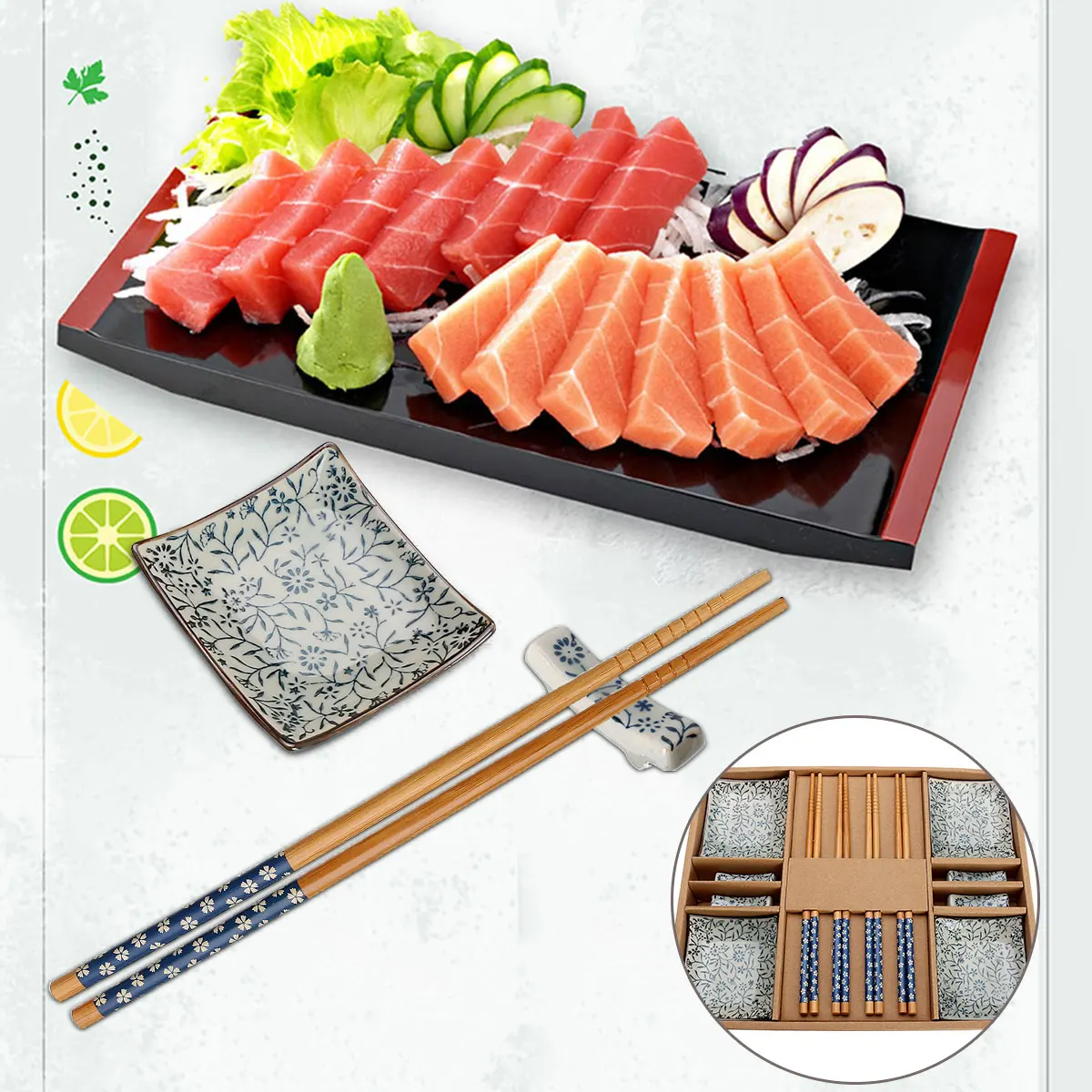 5 Color Japanese Style Tableware Set Chopticks Ceramic Sushi Dishes