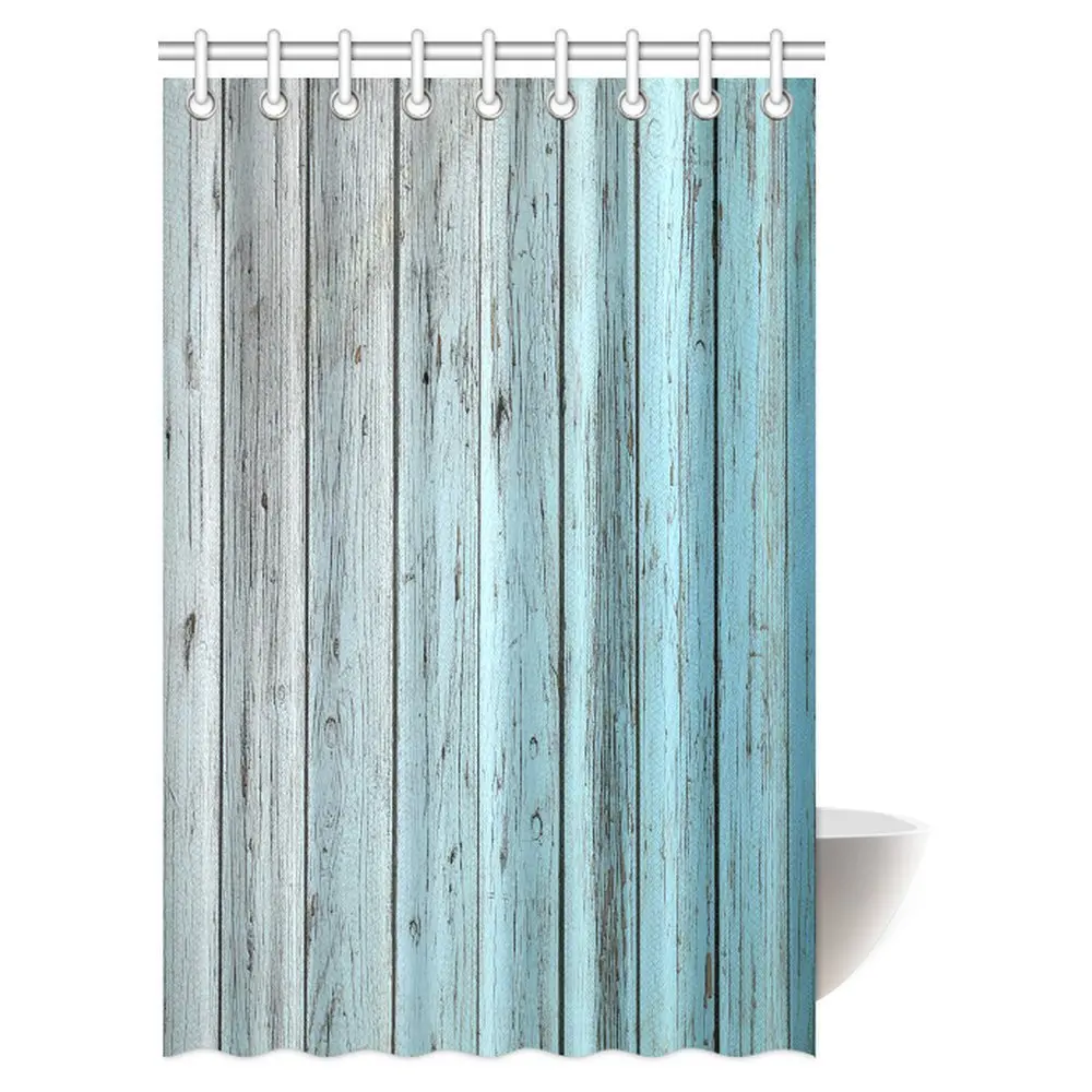 

Village Rustic Wood Panels Fabric Bathroom Shower Curtain Decor Set with Hooks