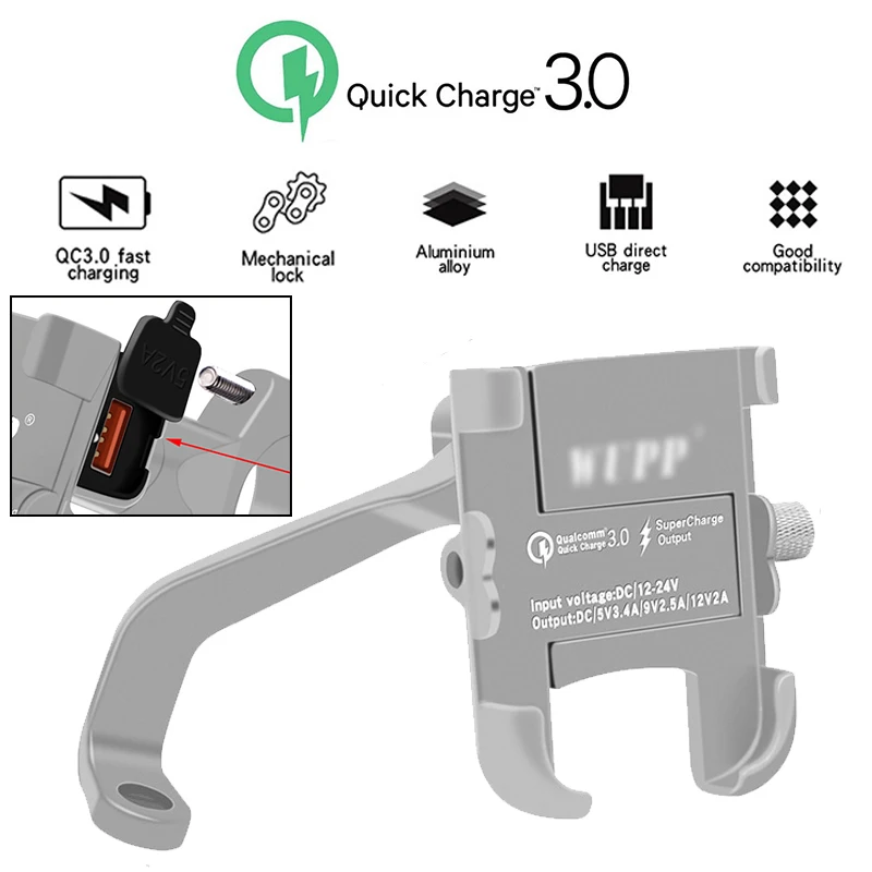 

Mirror Mobile Phone Holder Fast Charge 120cm Waterproof Bracket Motorcycle