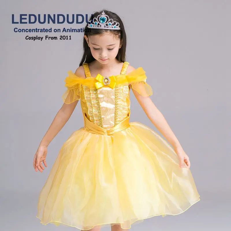Hot Beauty and the Beast Cosplay Costume Girls Gorgeous Princess Dress Children Fancy Halloween Clothes Belle Princess Dress (11)