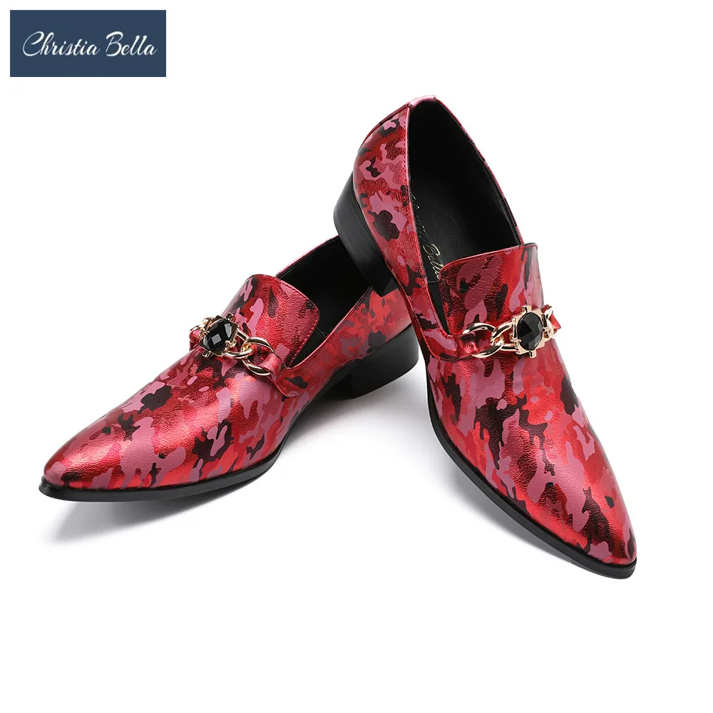 

Christia Bella Men Loafers Designer Fashion Camouflage Men Dress Shoes Genuine Leather Pointed Toe Party Formal Shoes Big Size