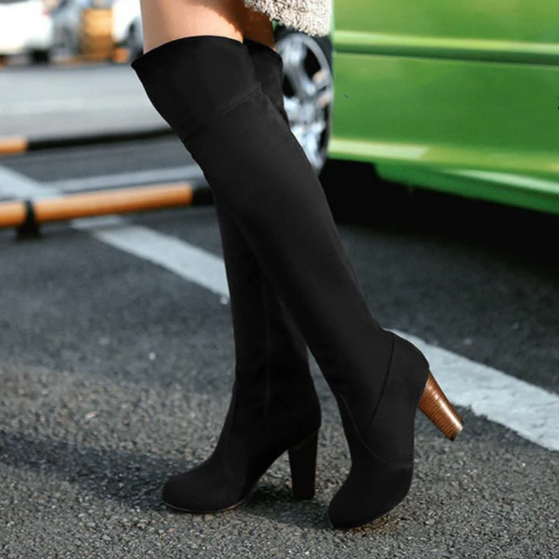 KemeKiss/Размер 30-47, женские ботфорты на высоком квадратном каблуке зимние высокие сапоги теплые зимние брендовые сапоги, обувь на каблуке, P20222
