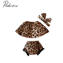 pudcoc 3Pcs sleeveless summer pullover fashion Newborn Infant Baby Girl Clothes Leopard Dress Tops+Pants+Headband Outfits 6-24M