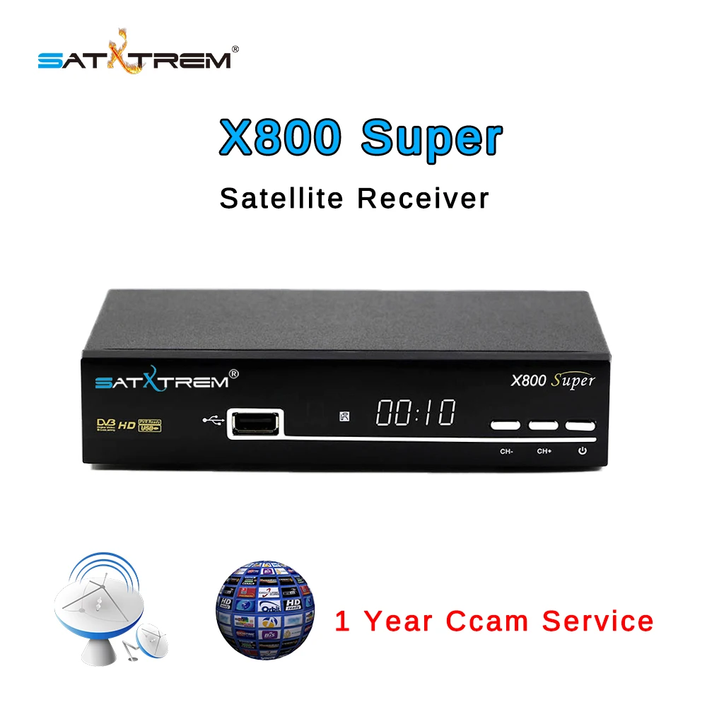 

Satxtrem X800 Super Satellite Receivers HD 1080P LNB MPEG4 With Ccam line Server For 1 Year Europe Spain For Digital TV