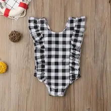 Детский купальник, костюм для серфинга, купальный костюм, ползунки в клеточку без рукавов с оборками для маленьких девочек, милый комбинезон для детей от 0 до 24 месяцев