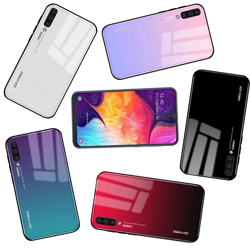 Colorful For Samsung Galaxy A50 Case Soft TPU Tempered Glass Back Cover