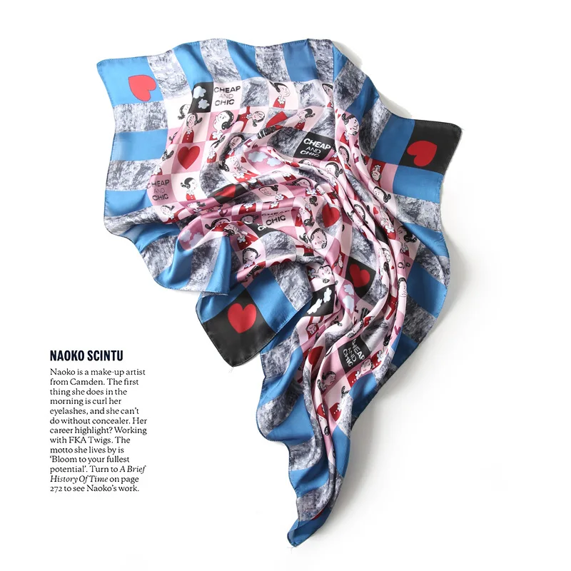 

Fashion Cartoon Silk Scarf New Styles Women Head Neck Satin Hair Ties Bands Small Square Scarf Neckerchief 70*70cm