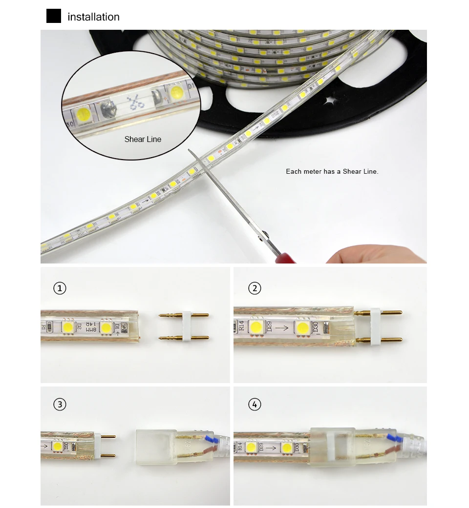 Dimmable SMD 5050 LED Strip Light 220V Waterproof Diode Tape LED Wire Flexible Bande Ribbon Lamp outdoor garden lighting EU Plug