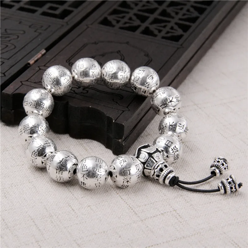 

Starfield S925 Sterling Silver Heart Bead Bracelet Retro Personality Thai Silver Bracelets Beads Men Women Models