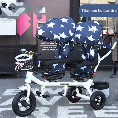 Брендовая детская коляска для близнецов, многофункциональная трехколесная коляска для детей 1-5 лет - Цвет: H