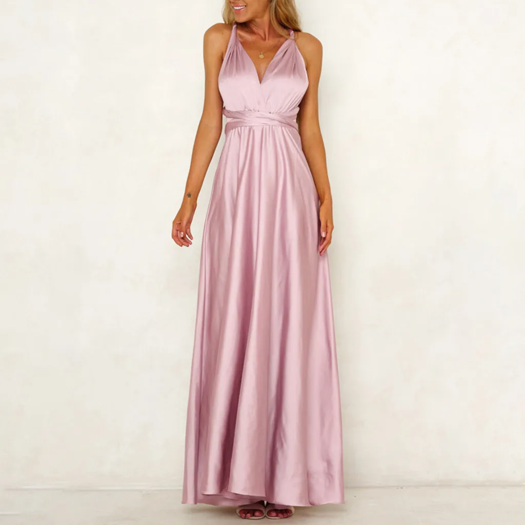 

Women Ladies Sexy Deep V Neck Blackless Vest Evening Party Long Dress Women Solid A-line Dresses vestido de mujer