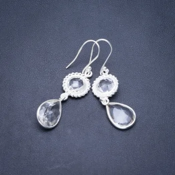 

Natural White Topaz Handmade Unique 925 Sterling Silver Earrings 2" A1381