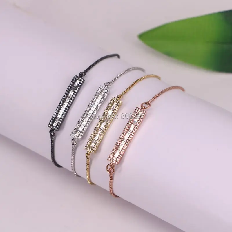 Мода 10 шт. микро Pave CZ кристалл длинный прямоугольник бар Шарм Регулируемая цепь плетеный браслет для женщин