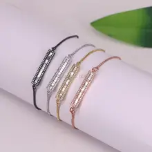 Мода 10 шт. микро Pave CZ кристалл длинный прямоугольник бар Шарм Регулируемая цепь плетеный браслет для женщин